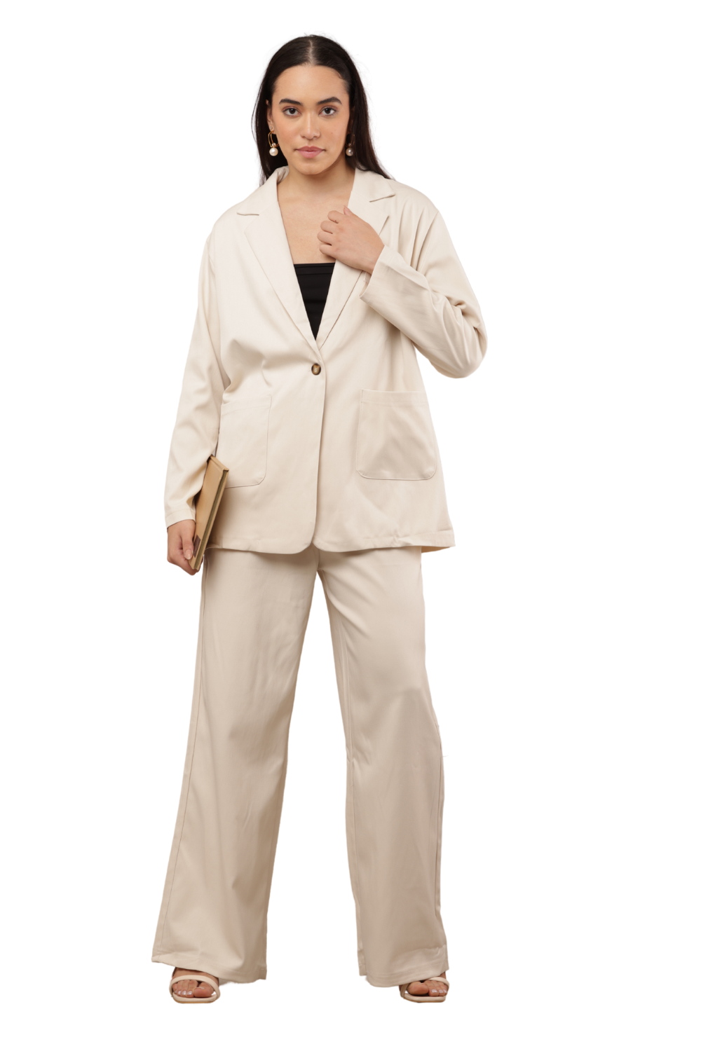Elegant Blazer & Wide-Leg Pant Co-ord Set Free Size – Korean Fashion