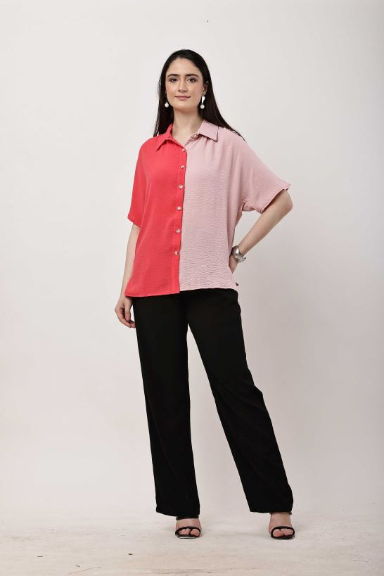 Women Dual Tone Pink Coral Shirt Casual Stylish Top