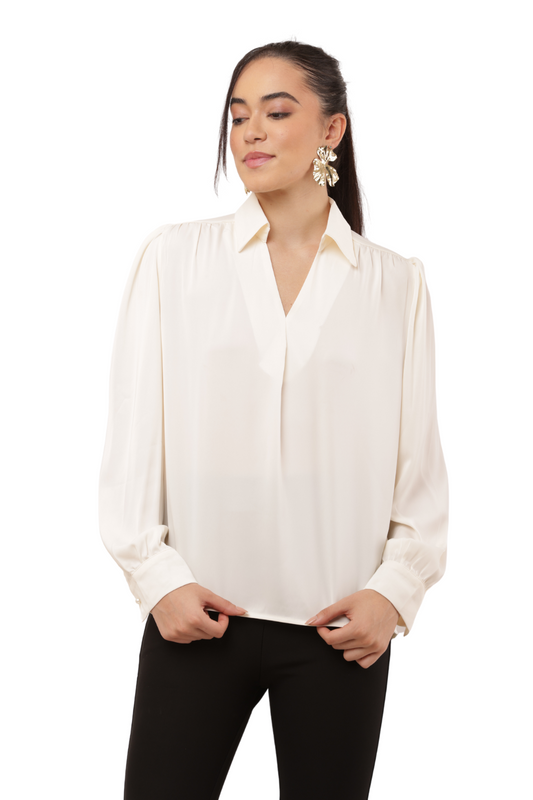 Elegant Korean Silk Chiffon Shirt with V-Collar Neck