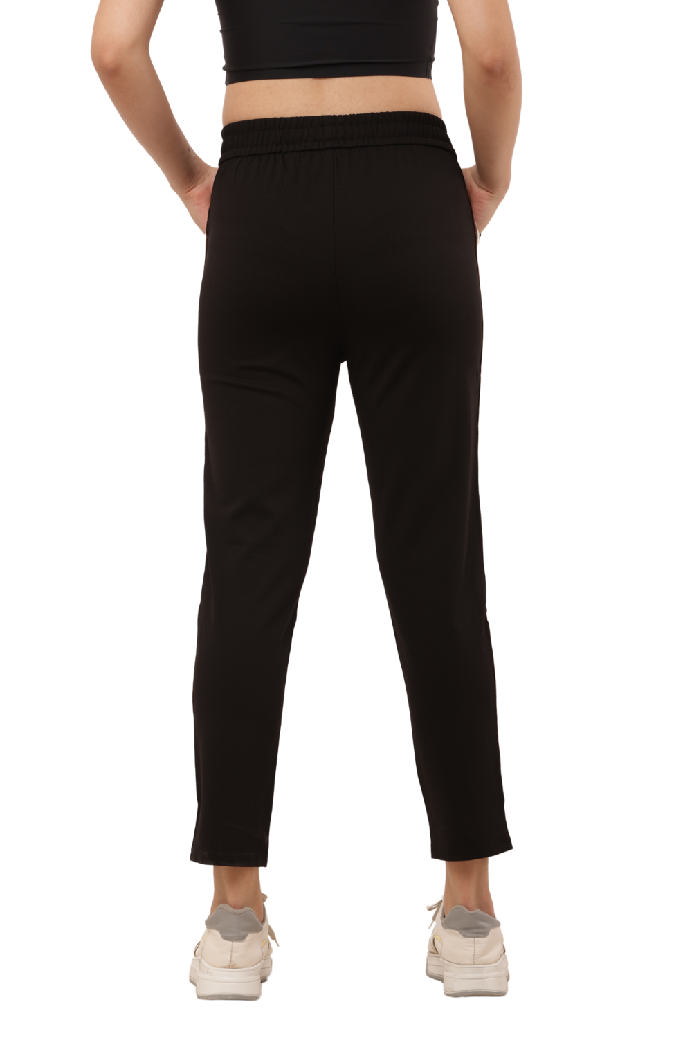 Women's Black Slim Fit Pants with Double Side Stripe – Korean Cotton Plus Lycra