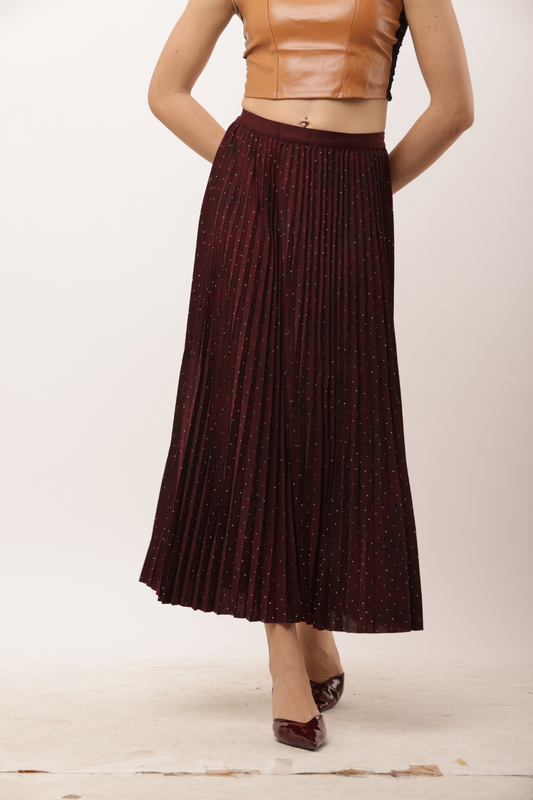 Pleated Midi Skirt with Glitter Detailing – Korean Fashion Style