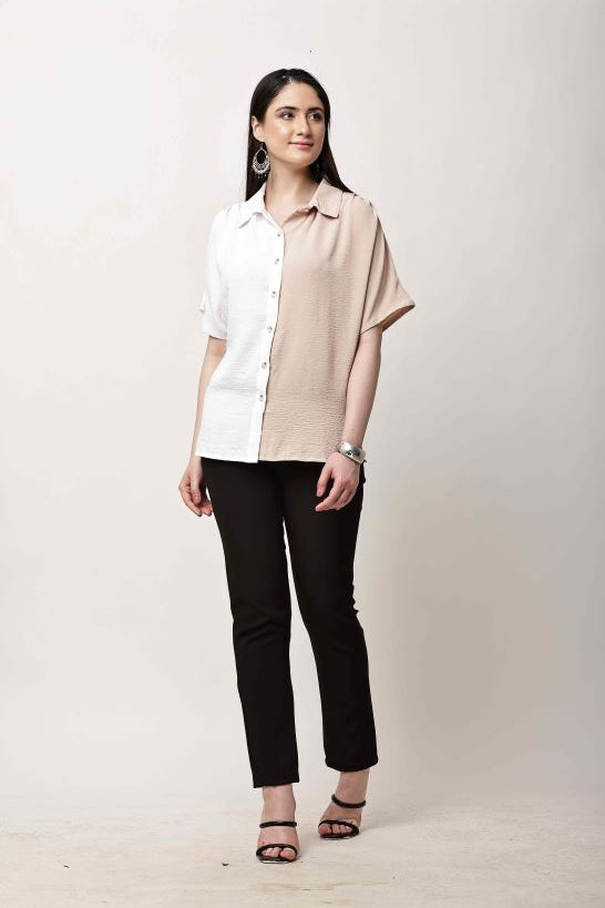 Women Dual Tone Pink Coral Shirt Casual Stylish Top