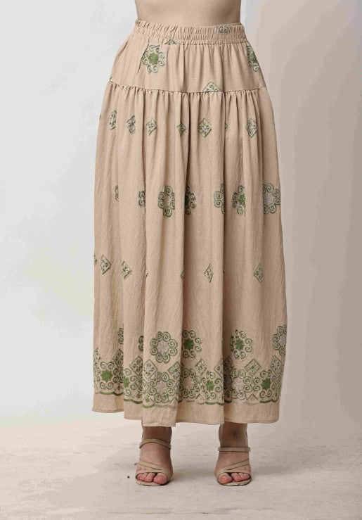 Beige Embroidered Kurta Skirt Set for Women | Eid & Festive Wear