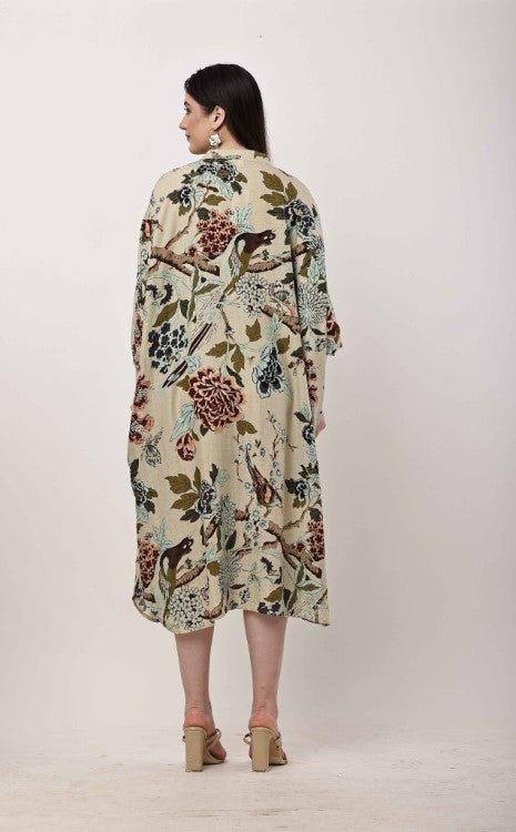Beige Floral Kaftan Dress | Oversized Korean Style Outfit for Women