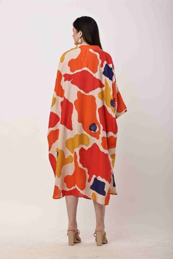 Abstract Print Kaftan Dress | Oversized Korean Style Women Outfit