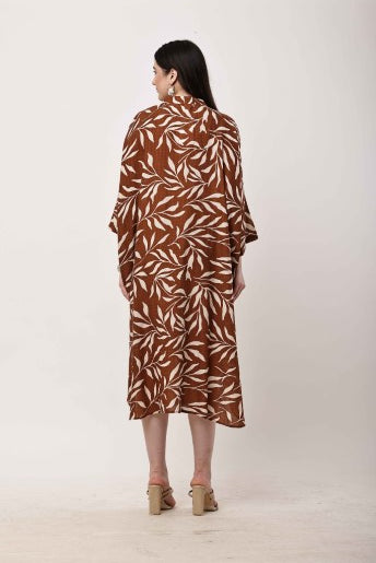 Rust Brown Printed Kaftan Dress for Women | Oversized Korean Style Outfit