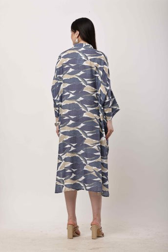 Blue Abstract Kaftan Dress | Oversized Korean Style Women Outfit