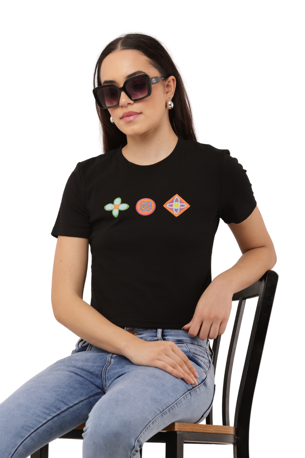 Embroidered Crop Top Free Size with Korean-Inspired Motifs