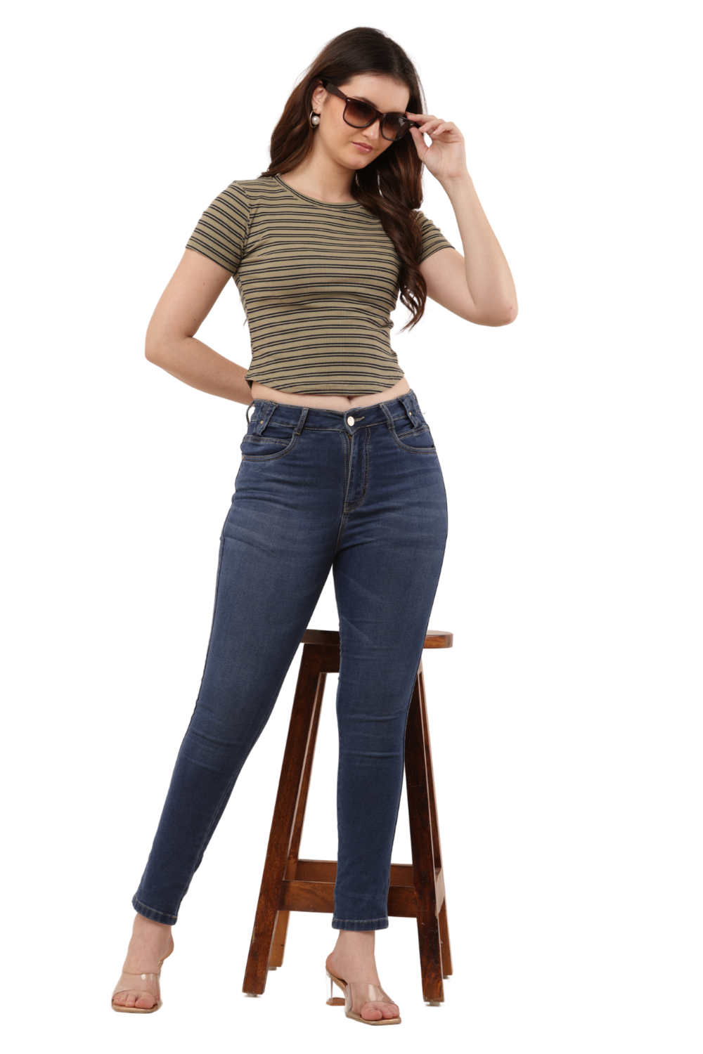 Ribbed Fitted Striped Korean T-Shirt Free Size – Casual Round Neck Tee