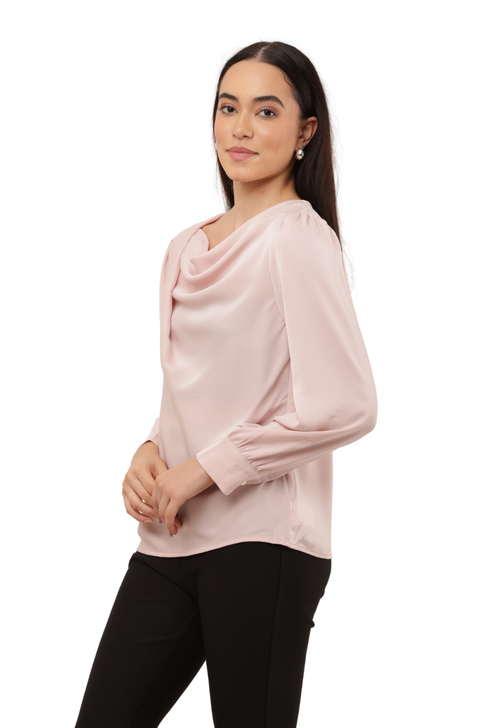 Draped Neck Long Sleeve Blouse – Korean Fashion Inspired