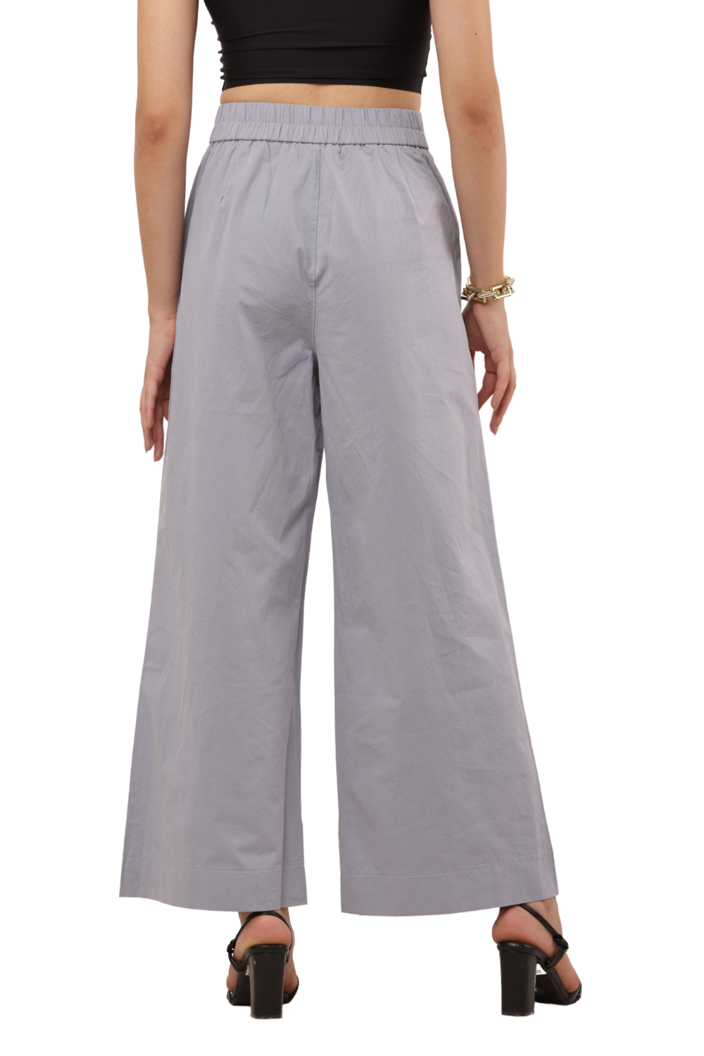 High-Waist Wide-Leg Korean Cotton Pants – Light Grey