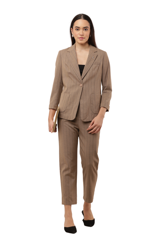 Women's Pinstripe Co-ord Blazer & Pant Set – Korean Fashion Office Wear
