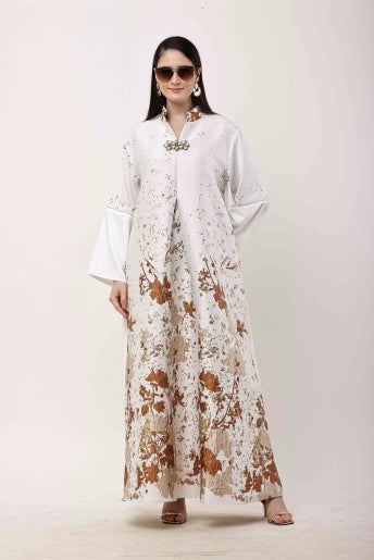 Off White Kaftan Dress Women Luxury Ethnic Maxi Wear