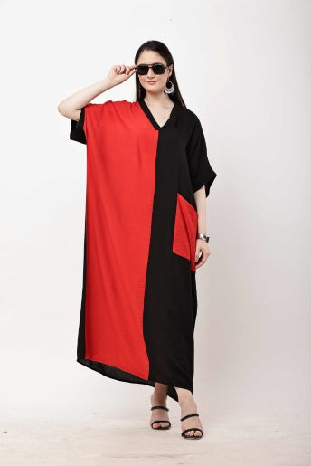 Red Black Kaftan Dress Women Oversized Maxi Dress