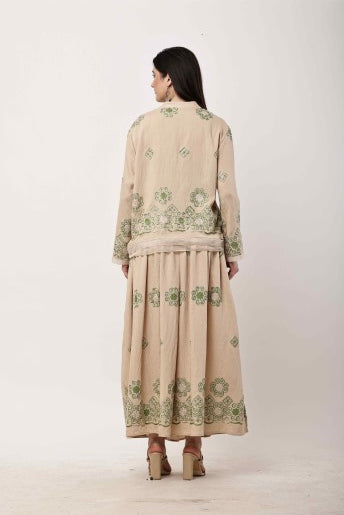 Beige Embroidered Kurta Skirt Set for Women | Eid & Festive Wear
