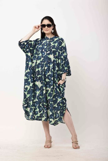 Abstract Kaftan Dress Women Oversized Midi Dress