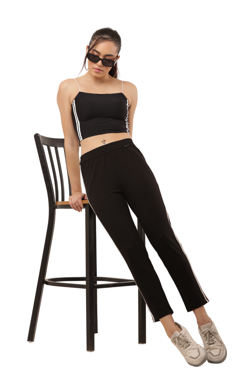 Women's Black Slim Fit Pants with Double Side Stripe – Korean Cotton Plus Lycra