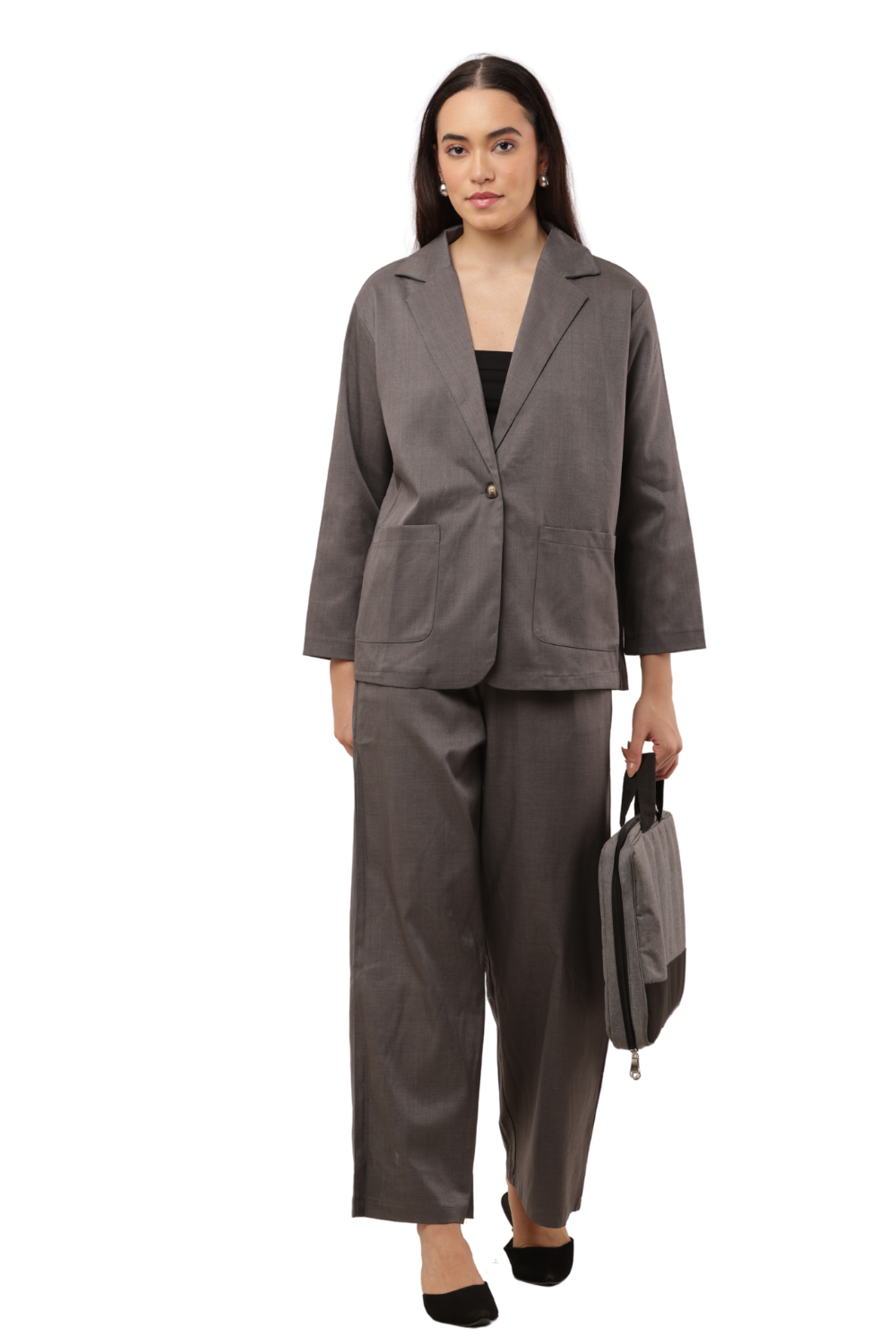 Elegant Blazer & Wide-Leg Pant Co-ord Set Free Size – Korean Fashion
