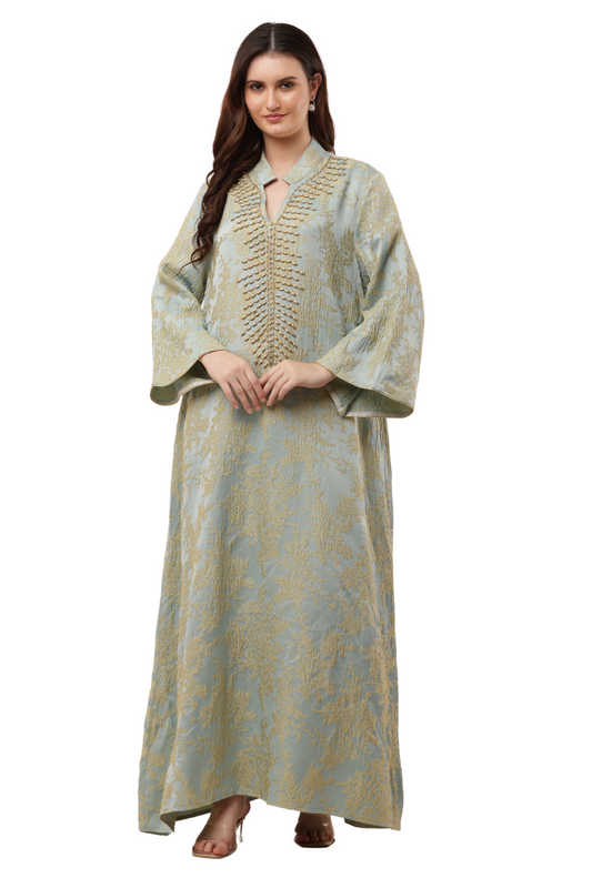 Elegant Sky Blue Embroidered Korean Kaftan Free Size – Korean Fashion & Clothes