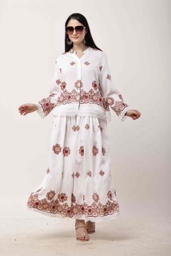 Beige Embroidered Kurta Skirt Set for Women | Eid & Festive Wear