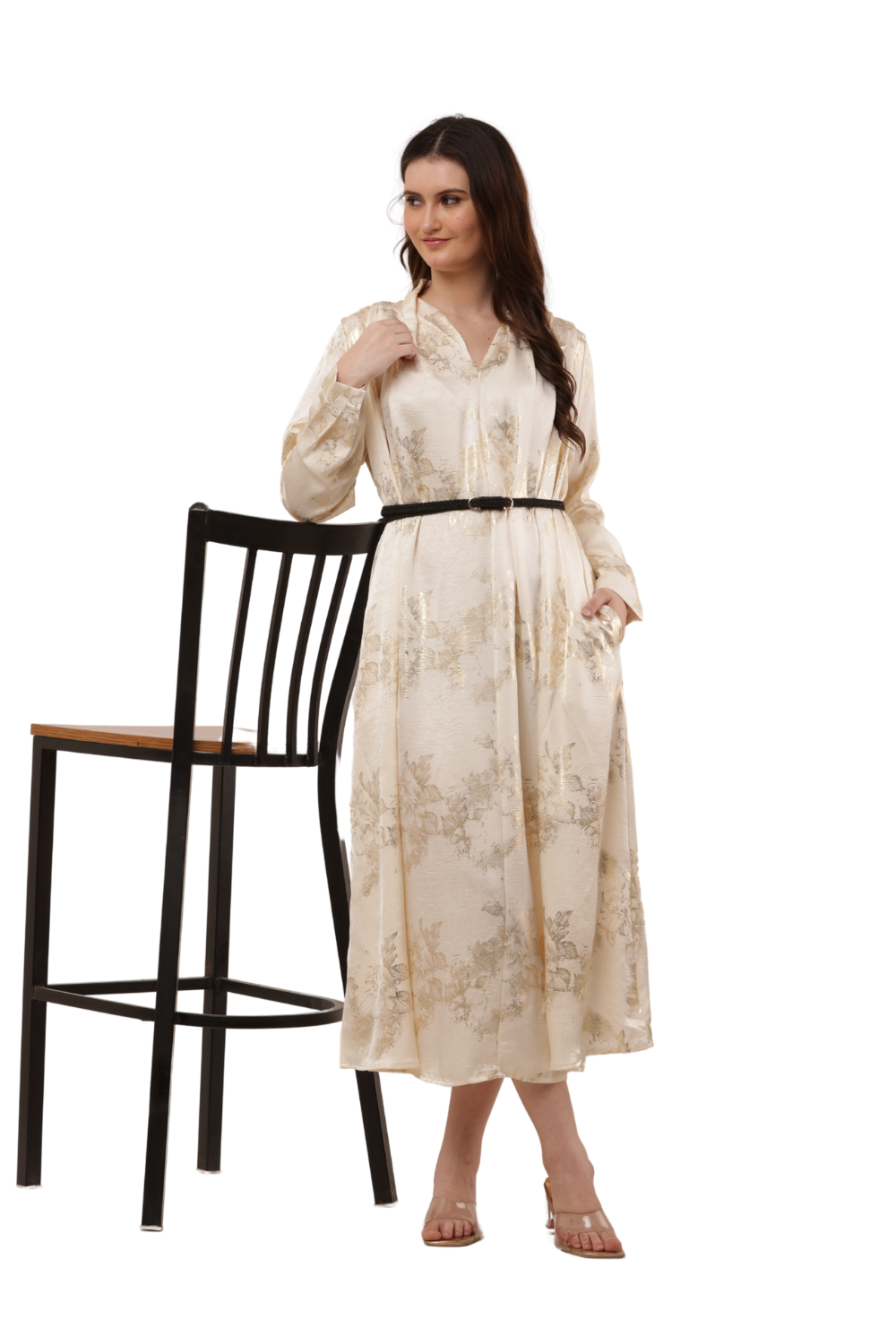 Elegant Korean Kaftan Dress in Satin Floral Print Free Size - Korean Fashion