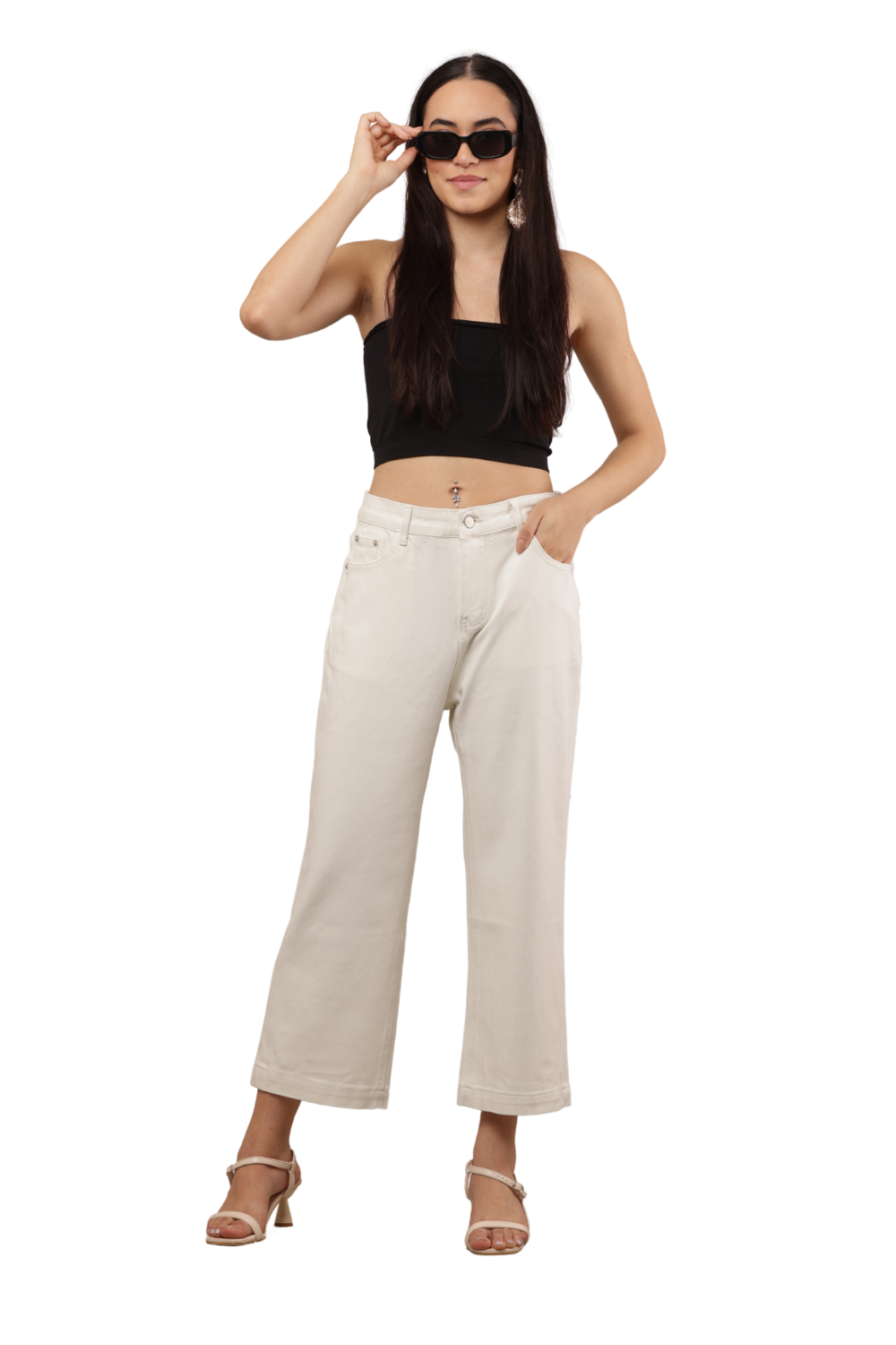 Women's Wide-Leg Off-White Denim Jeans – Korean Fashion Inspired