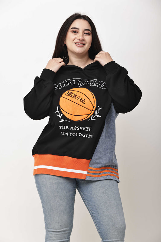 Korean Streetwear Graphic Hoodie for Women | Oversized Sports Print Sweatshirt
