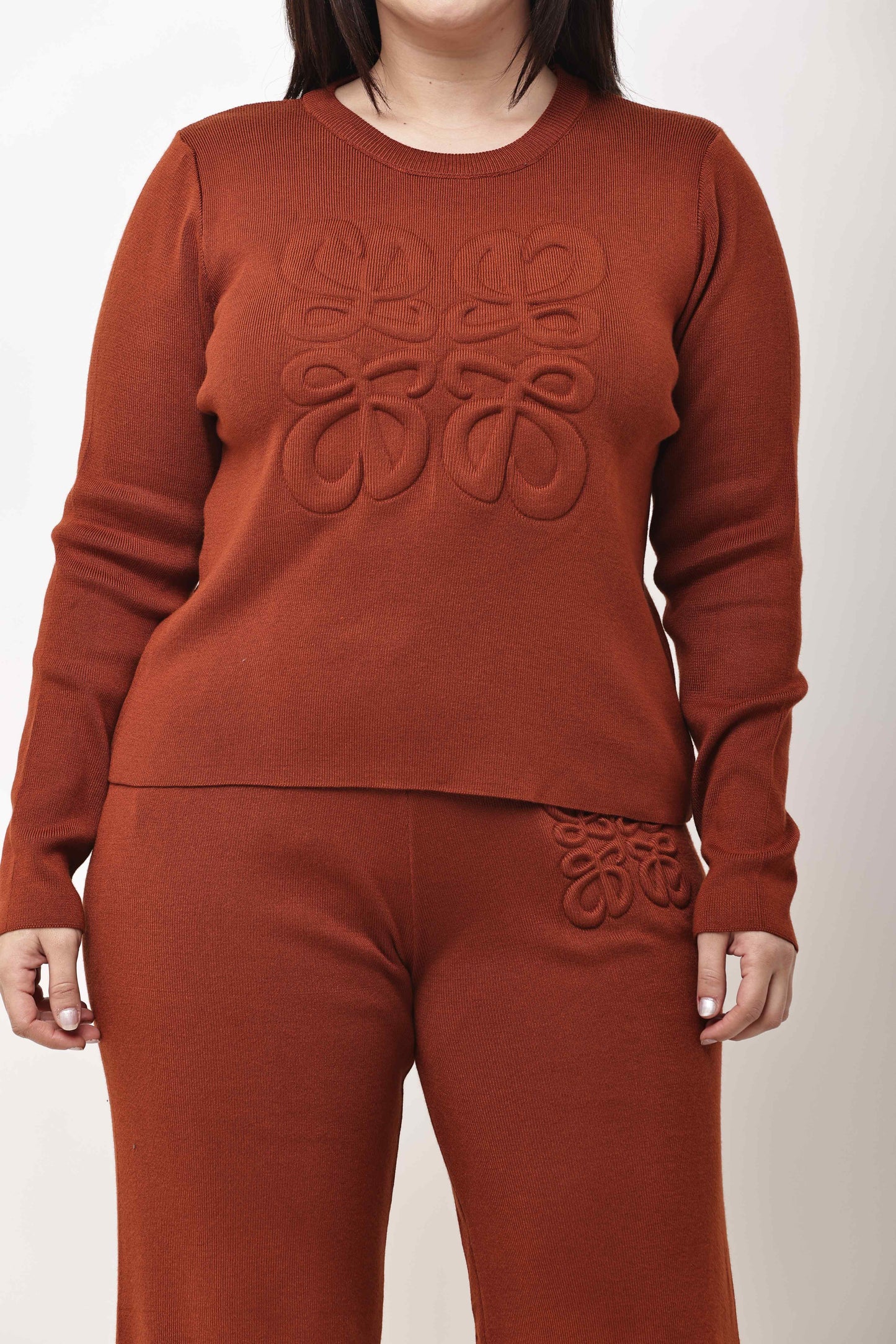 Korean Minimal Embossed Knit Co-Ord Set for Women | Winter Top & Wide Leg Pants