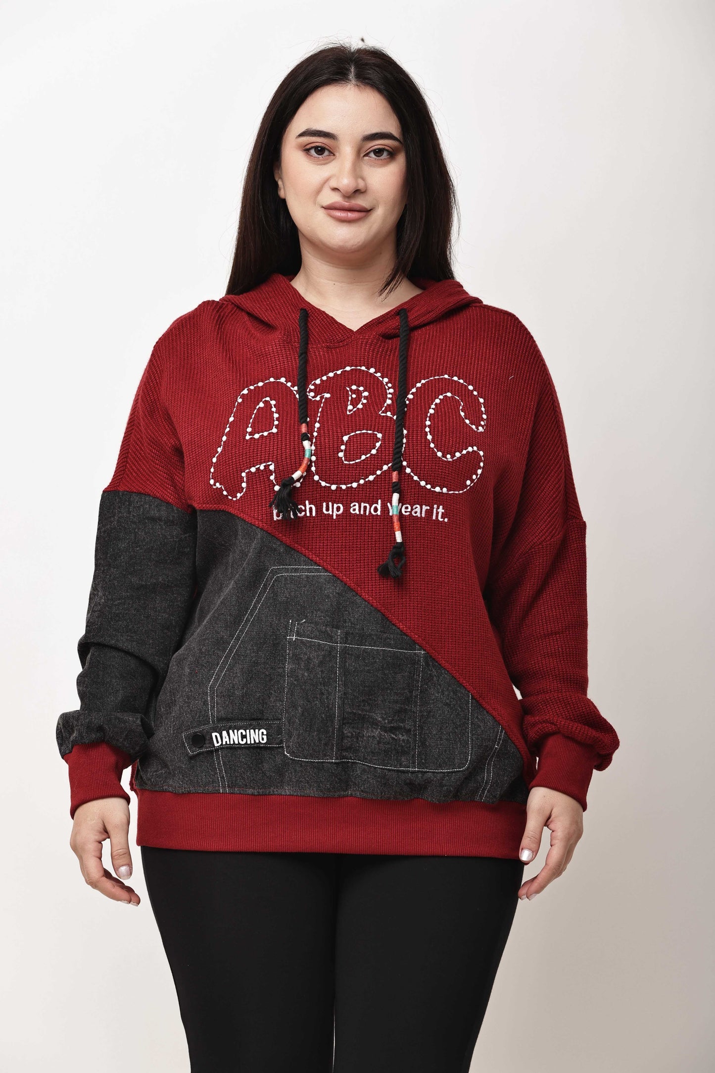 Korean Streetwear Hooded Sweatshirt for Women | Graphic Text Knit Hoodie Top