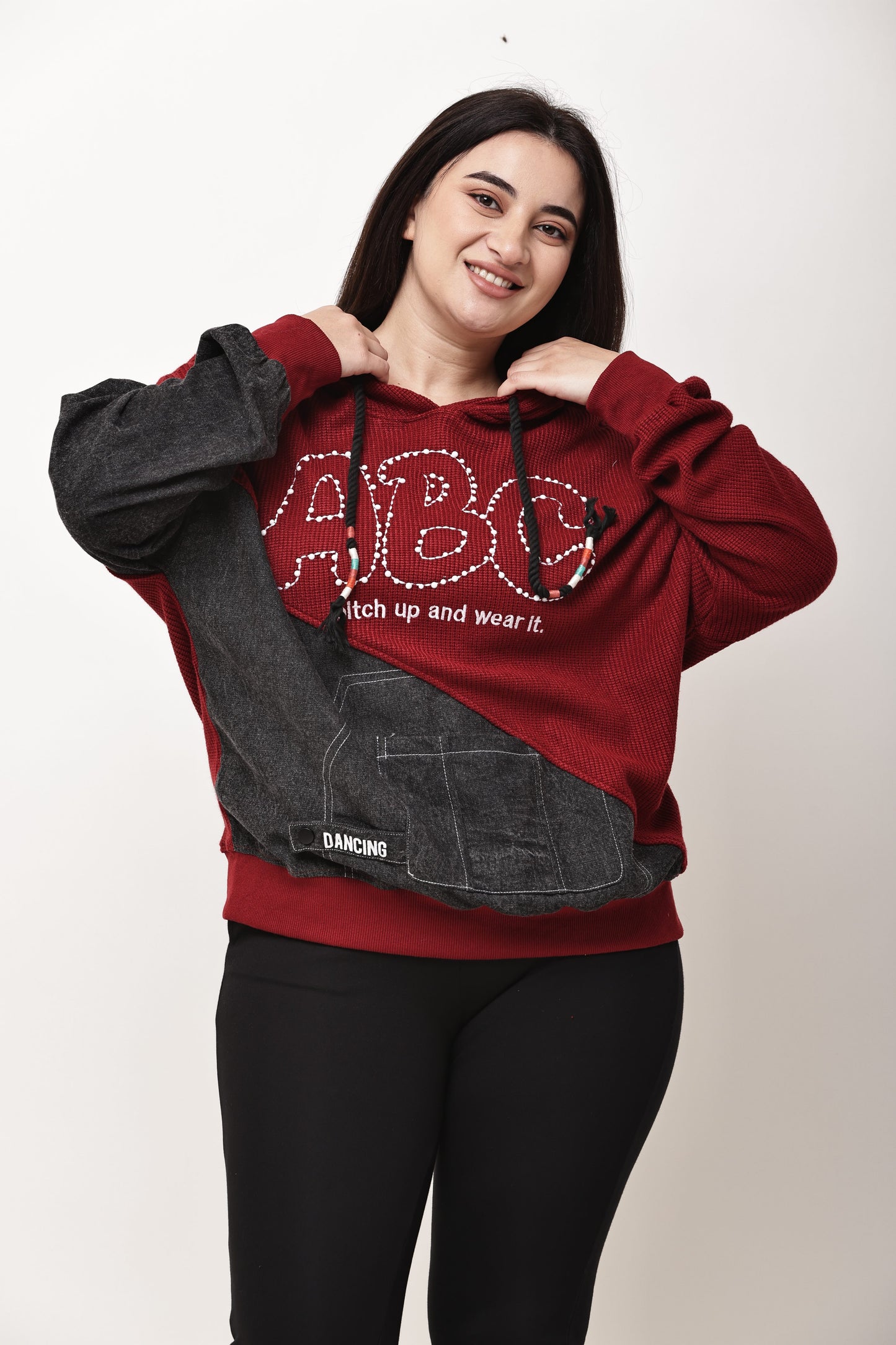 Korean Streetwear Hooded Sweatshirt for Women | Graphic Text Knit Hoodie Top