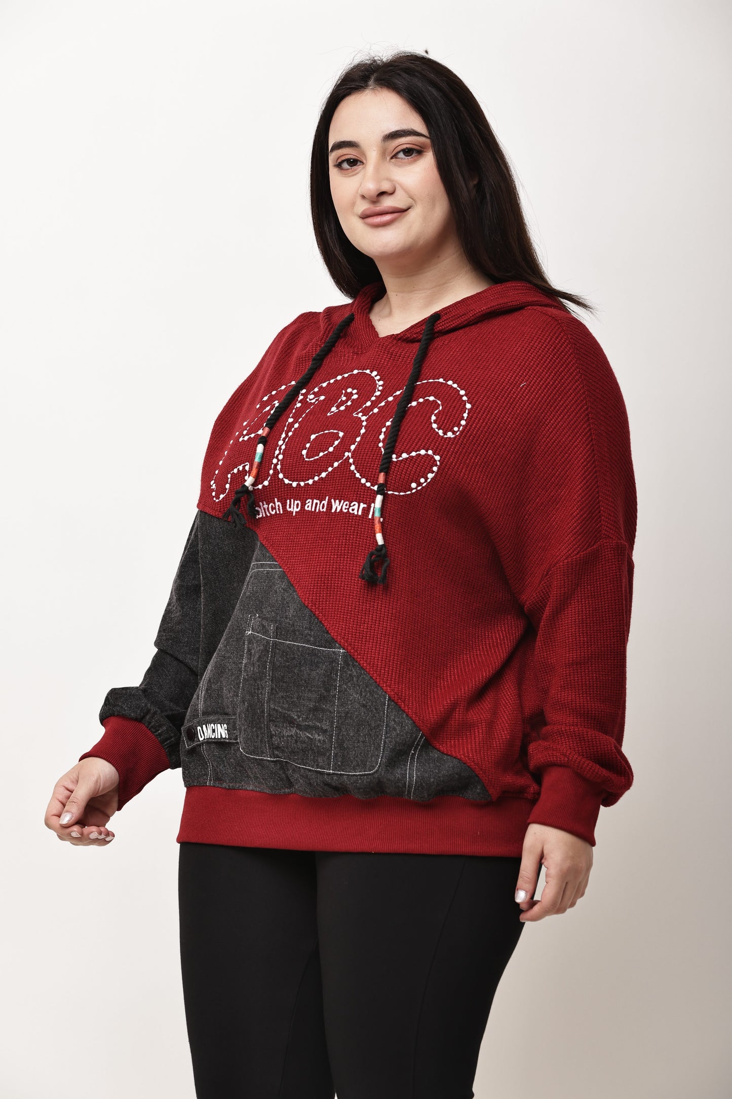 Korean Streetwear Hooded Sweatshirt for Women | Graphic Text Knit Hoodie Top