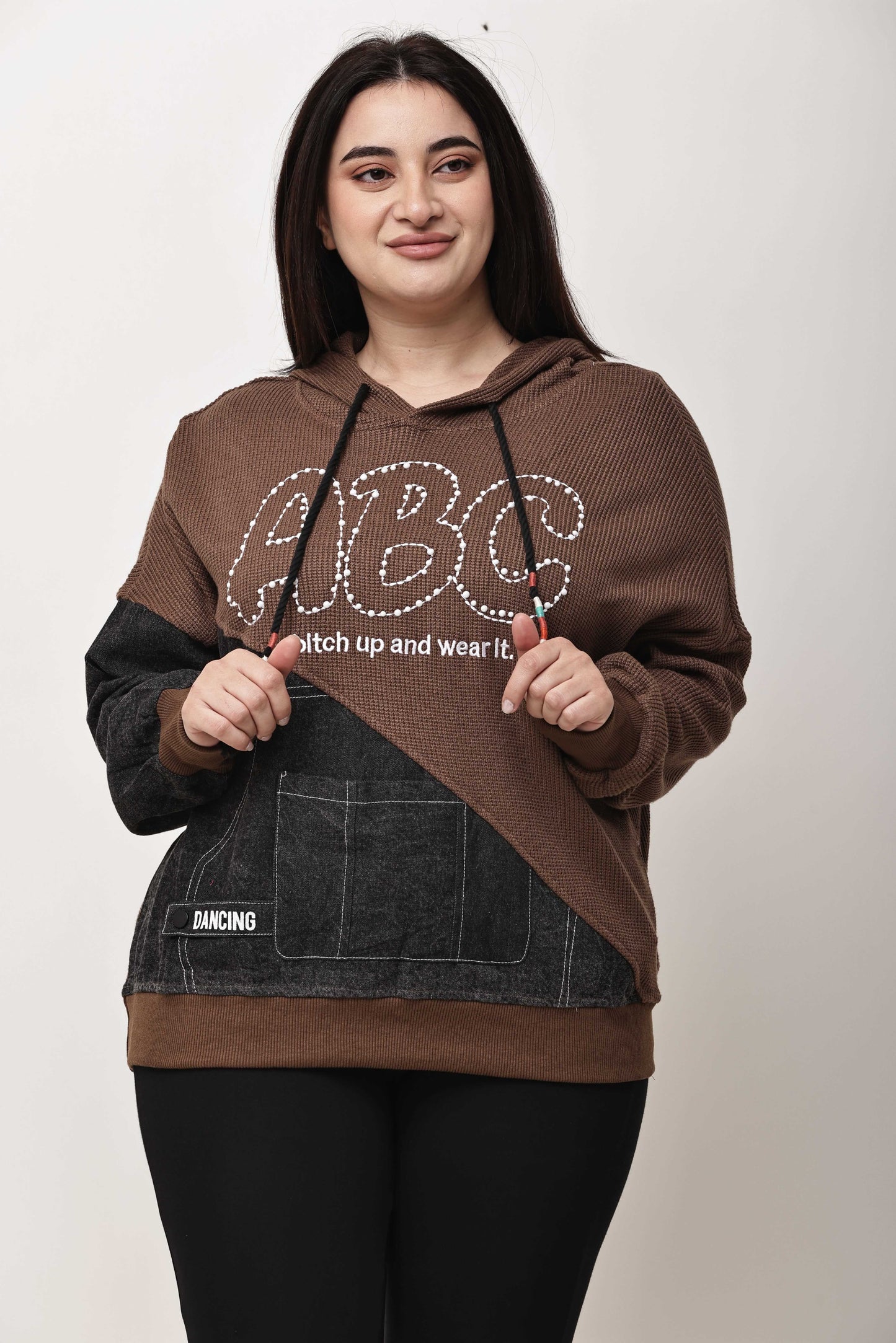 Korean Streetwear Hooded Sweatshirt for Women | Graphic Text Knit Hoodie Top