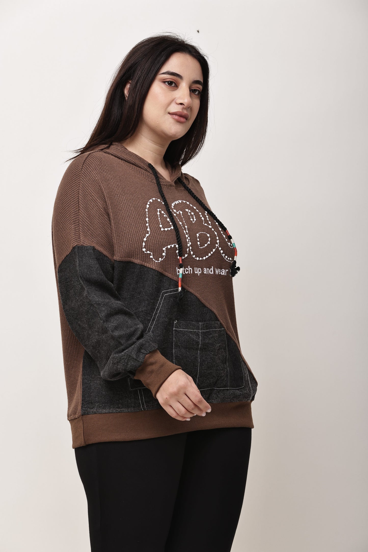 Korean Streetwear Hooded Sweatshirt for Women | Graphic Text Knit Hoodie Top