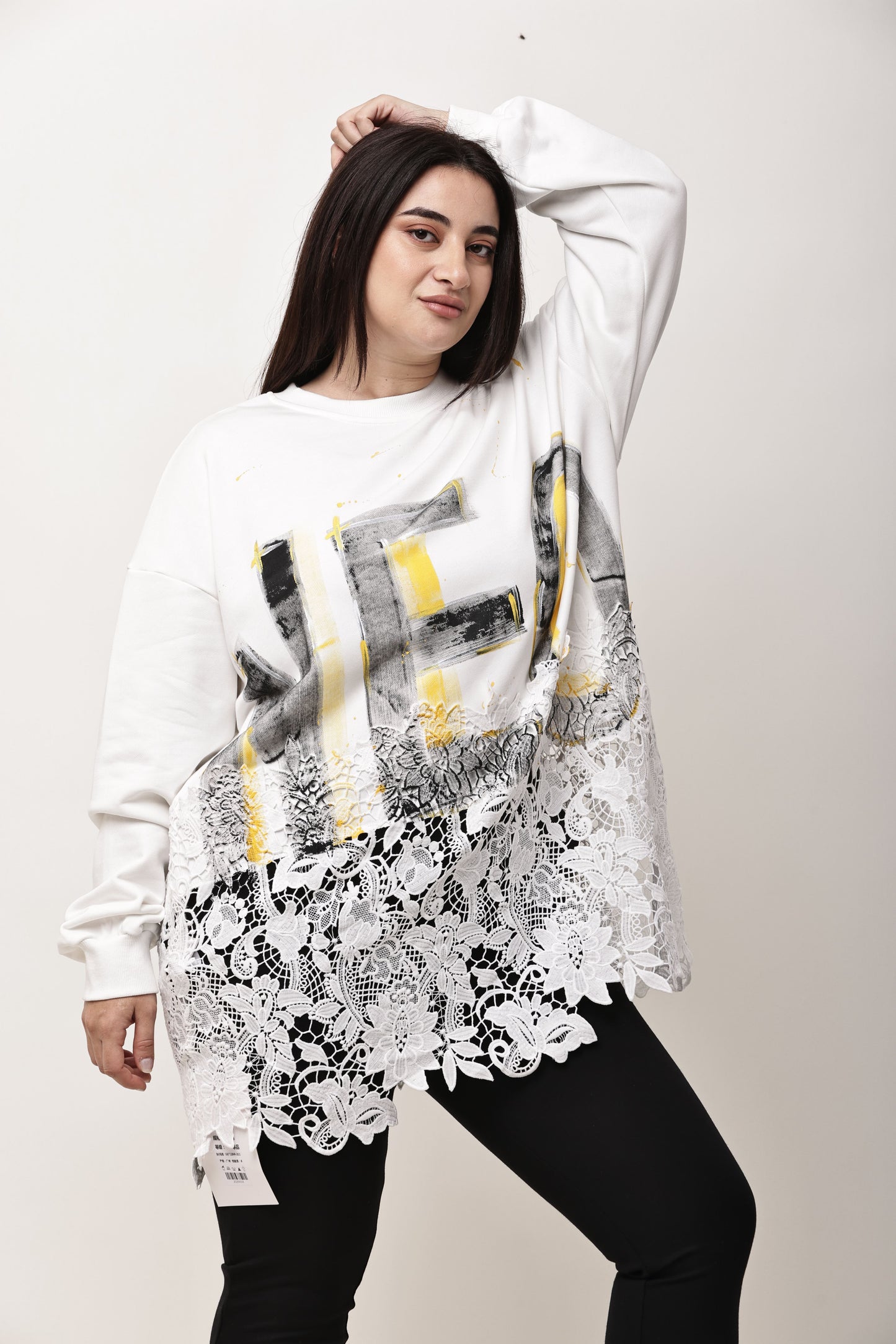 Korean Graphic Lace Hem Sweatshirt for Women | Oversized Winter Fashion Top
