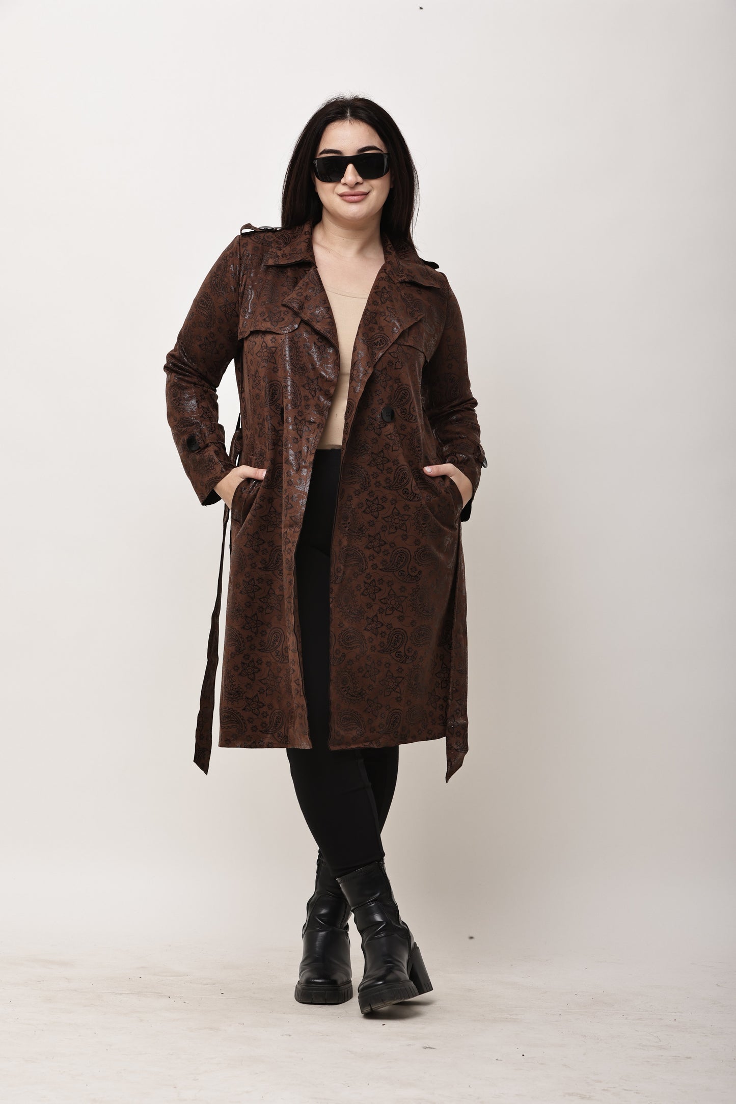 Korean Paisley Long Trench Coat for Women | Statement Winter Outerwear