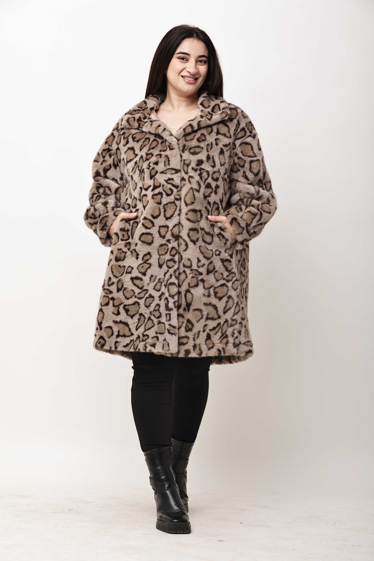 Korean Faux Fur Leopard Print Long Coat for Women | Winter Statement Wear