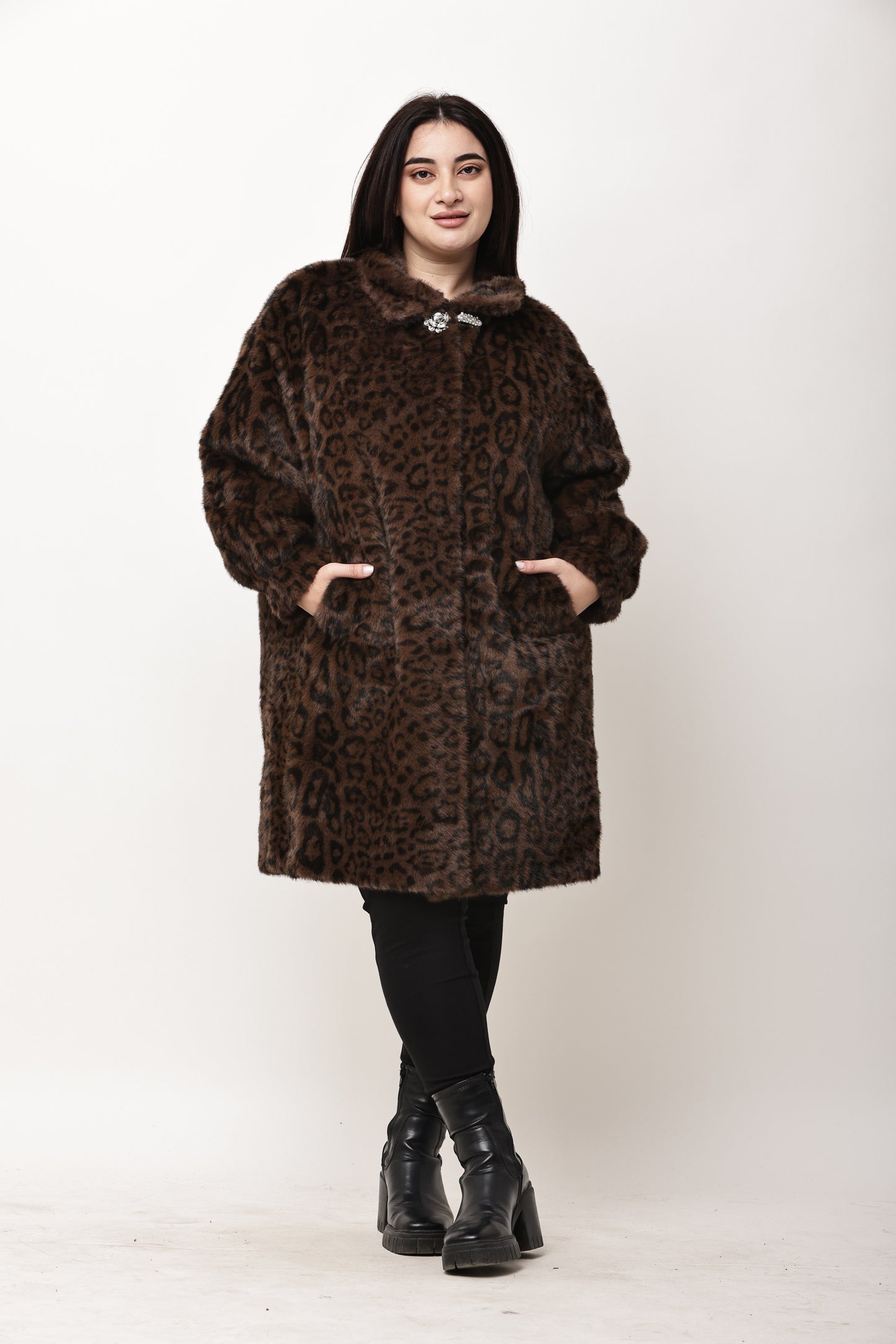Korean Faux Fur Leopard Print Long Coat for Women | Winter Statement Wear
