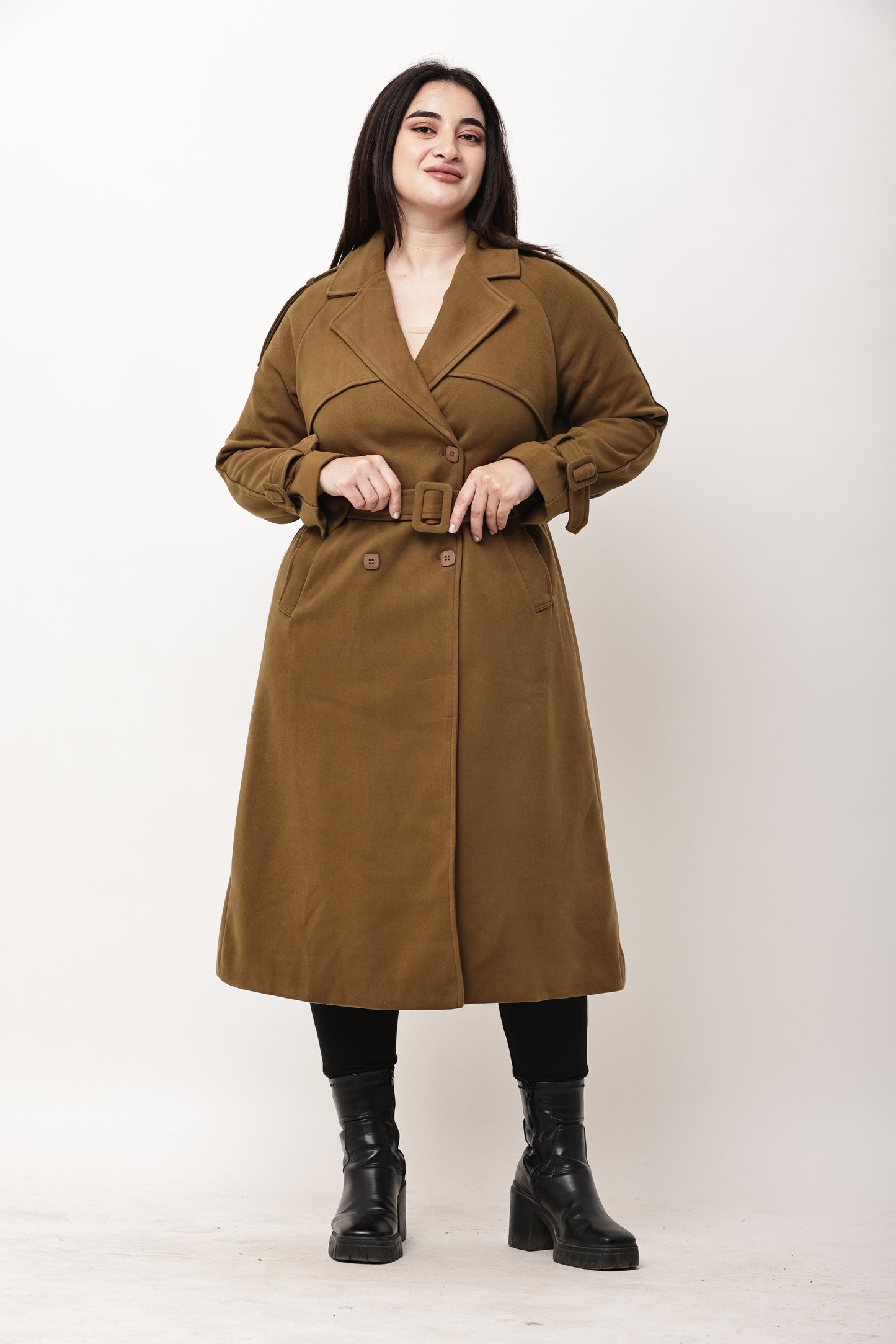 Korean Double-Breasted Long Trench Coat for Women | Belted Winter Outerwear