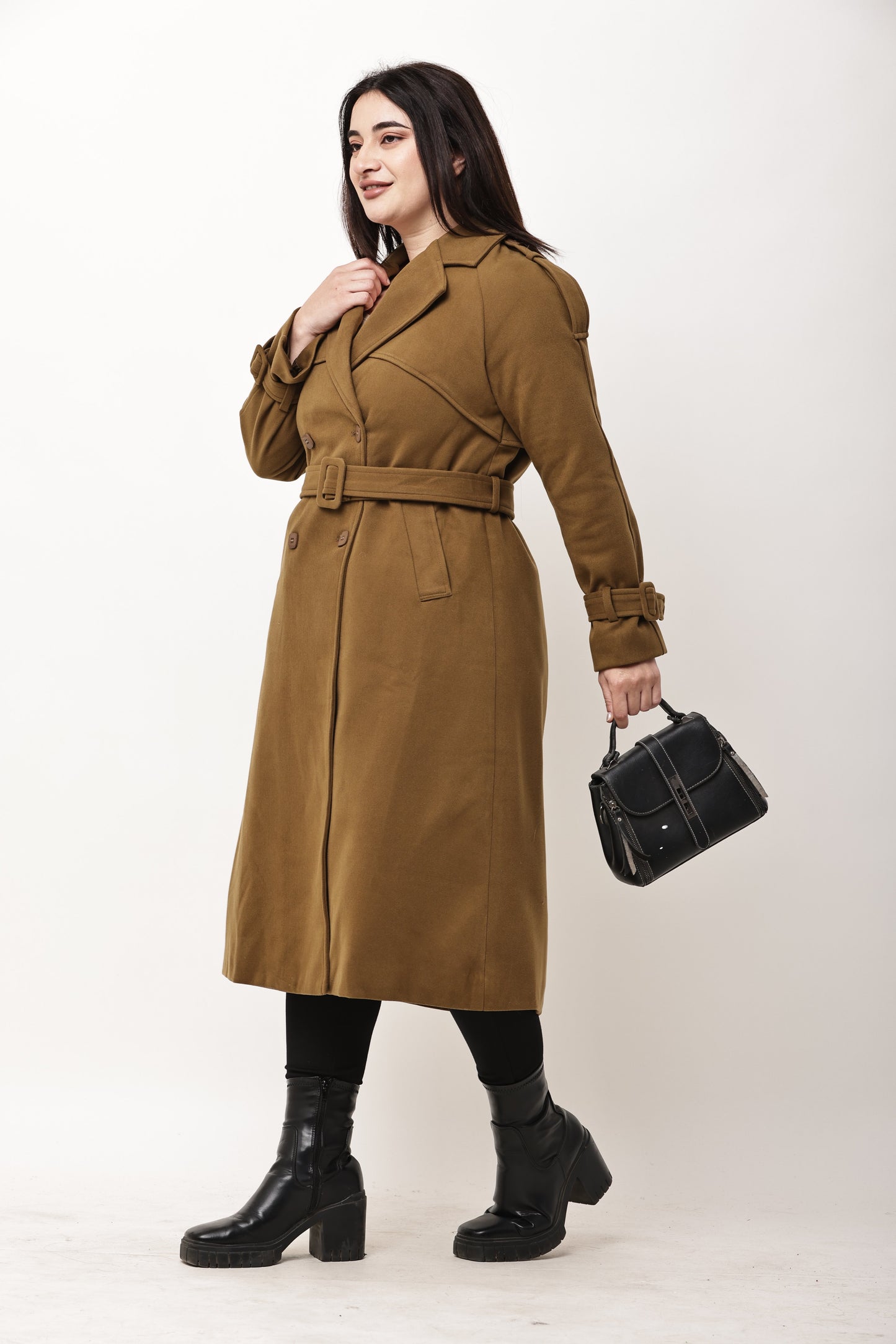 Korean Double-Breasted Long Trench Coat for Women | Belted Winter Outerwear