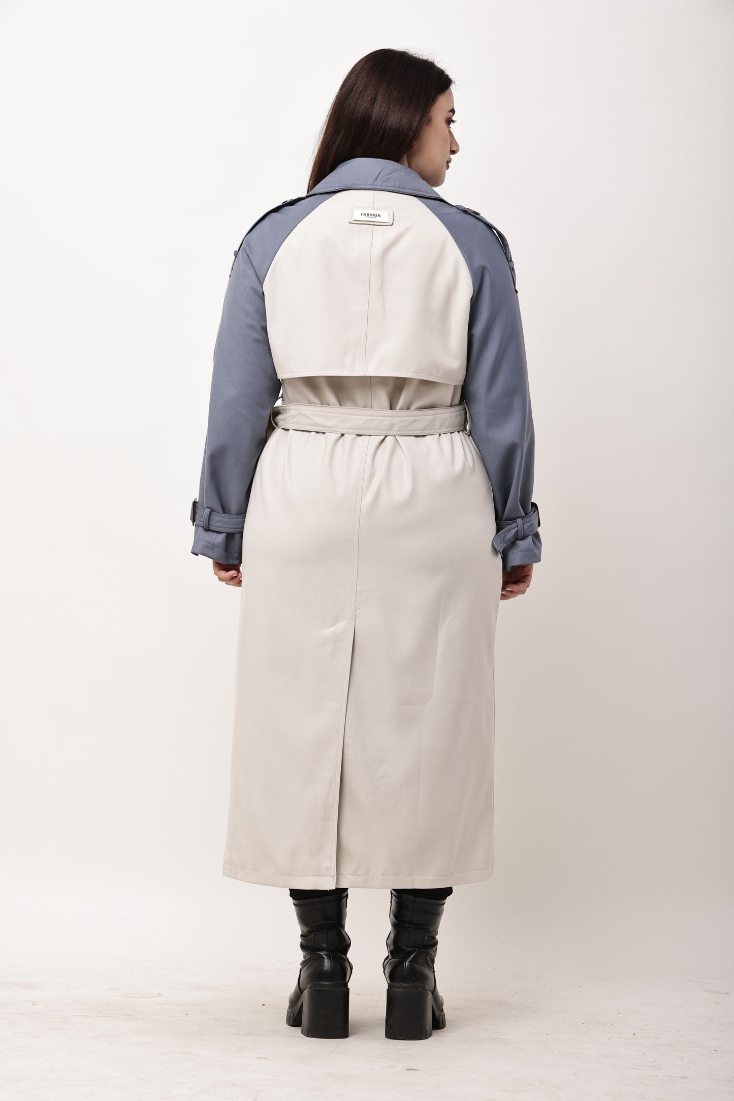 Beige Faux Leather Long Trench Coat for Women | Belted Winter Coat