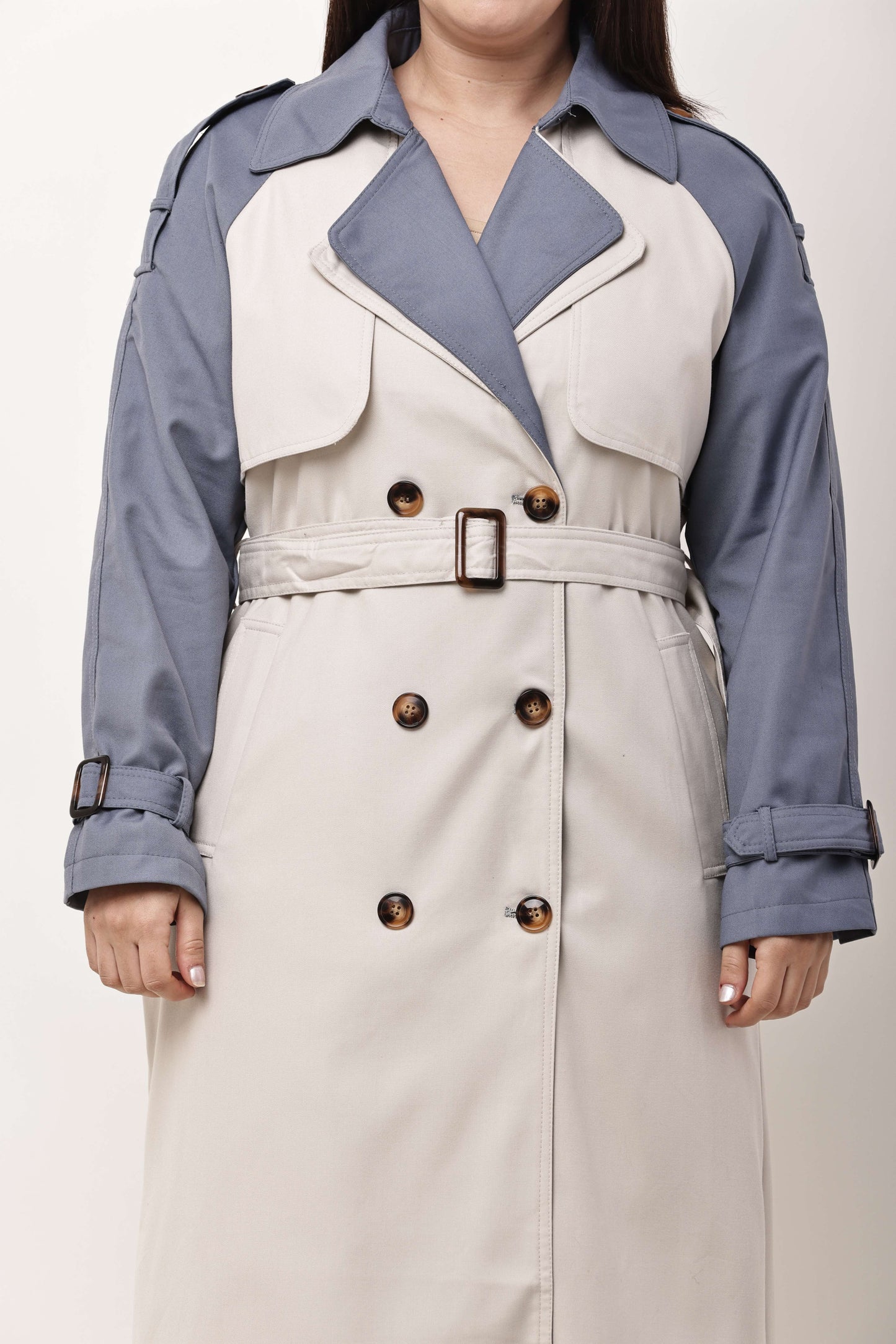 Beige Faux Leather Long Trench Coat for Women | Belted Winter Coat