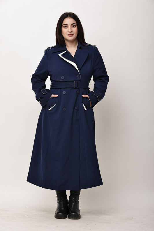 Beige Faux Leather Long Trench Coat for Women | Belted Winter Coat