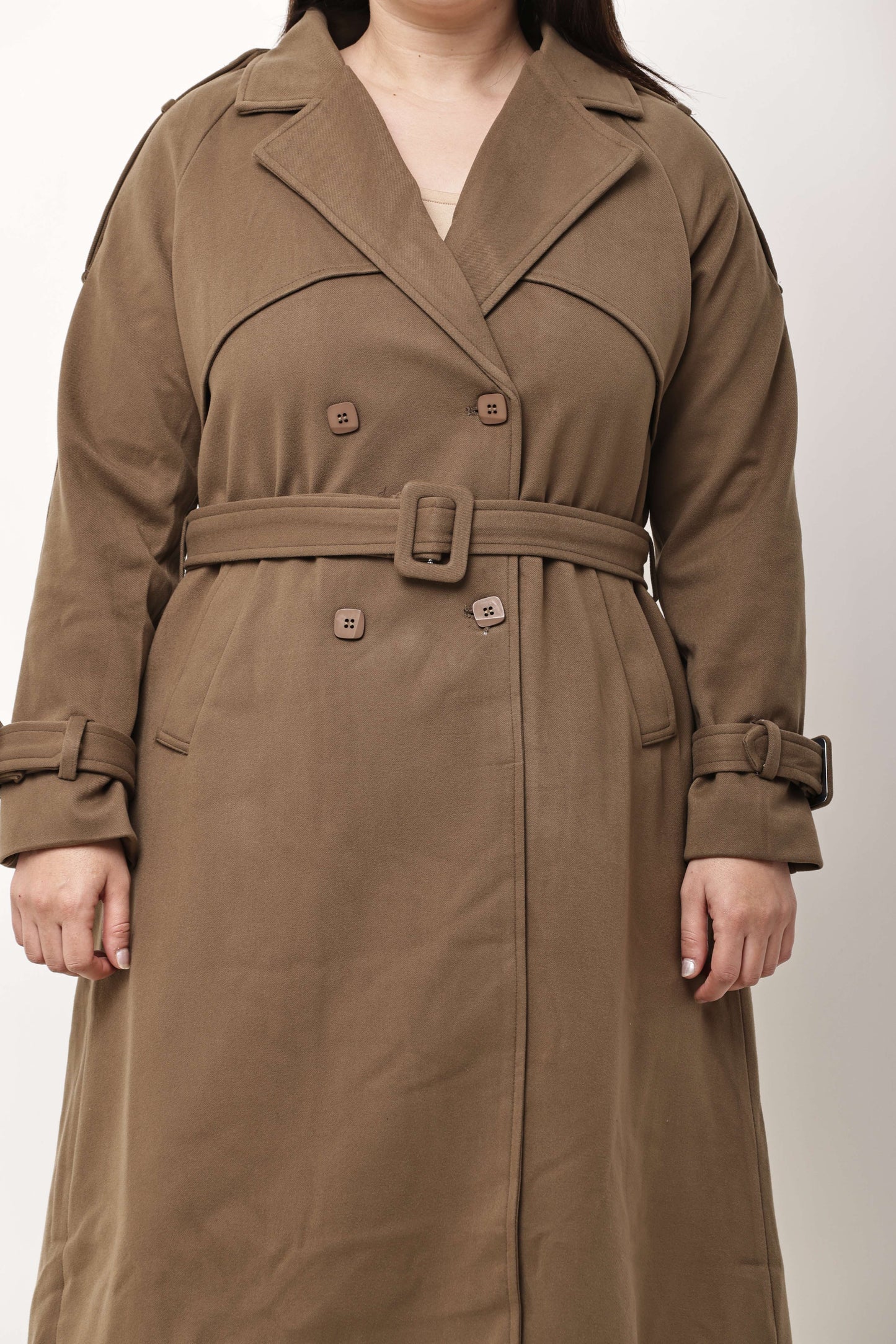 Korean Double-Breasted Long Trench Coat for Women | Belted Winter Outerwear