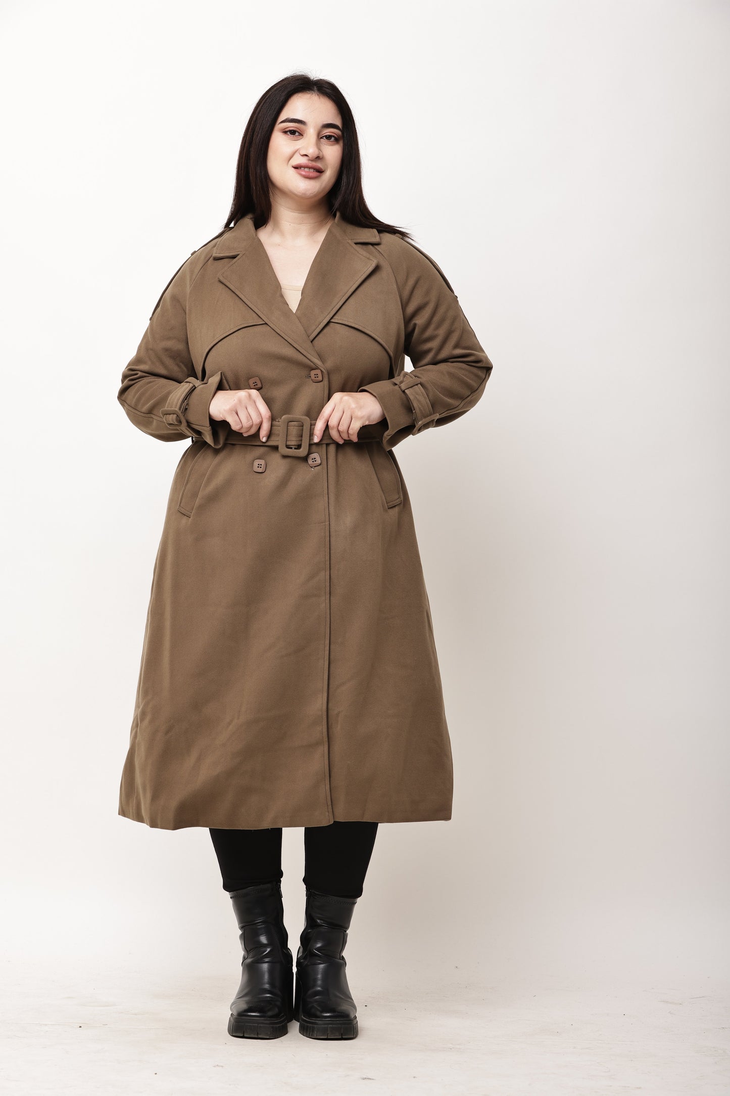 Korean Double-Breasted Long Trench Coat for Women | Belted Winter Outerwear