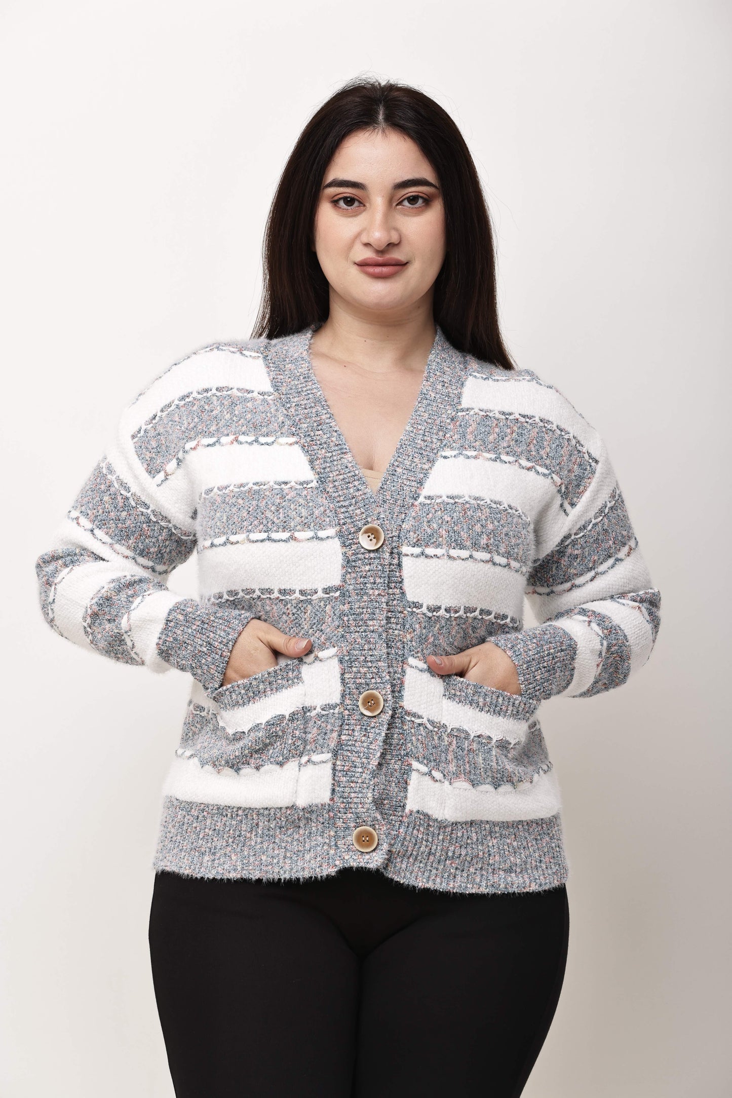 Women Textured Knit Button-Down Cardigan