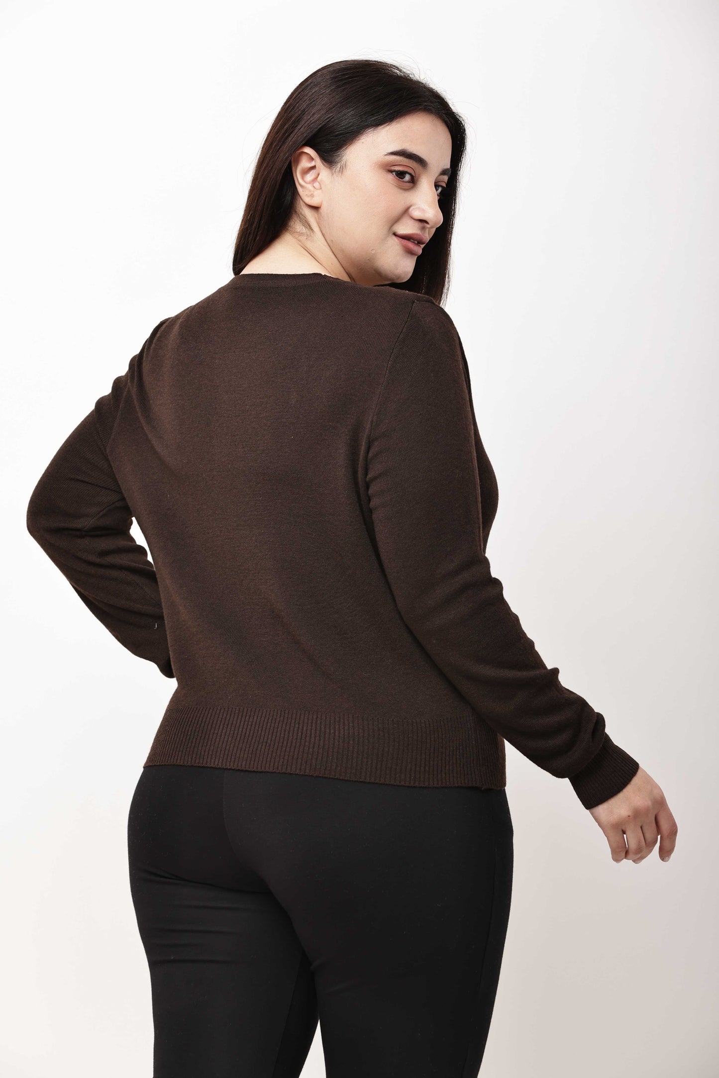 Dark Grey V-Neck Knit Sweater for Women | Winter Pullover Top