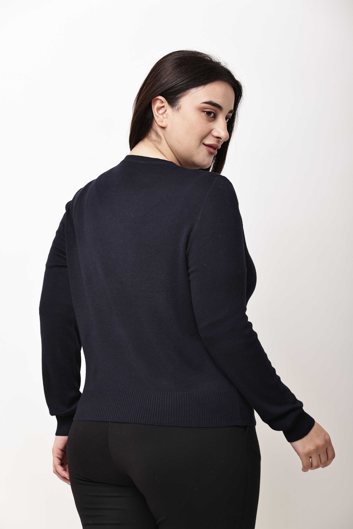 Dark Grey V-Neck Knit Sweater for Women | Winter Pullover Top