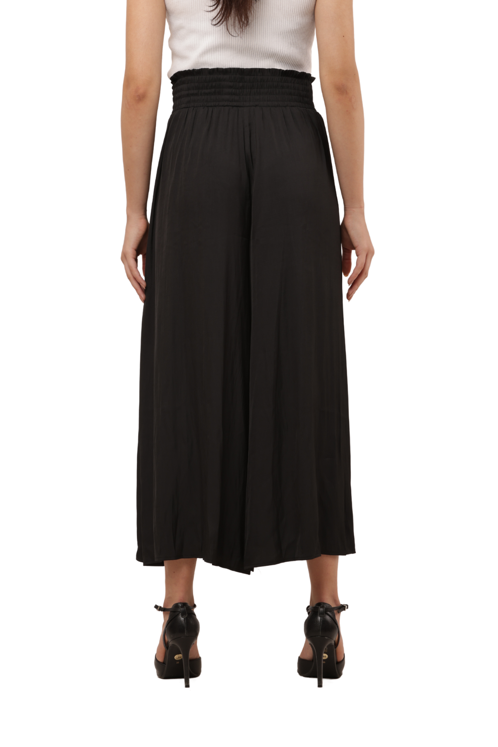 High Waist Flared Palazzo Pants with Corset Tie Detail