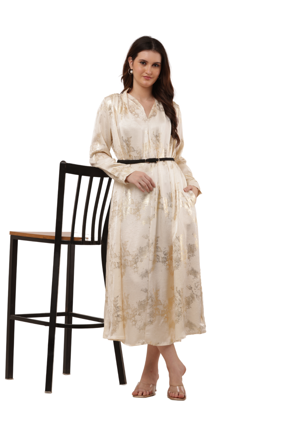 Elegant Korean Kaftan Dress in Satin Floral Print Free Size - Korean Fashion