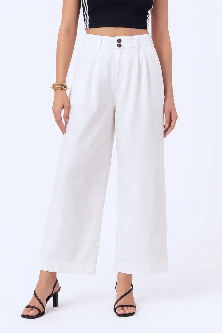High-Waist Wide-Leg Korean Cotton Pants – Light Grey
